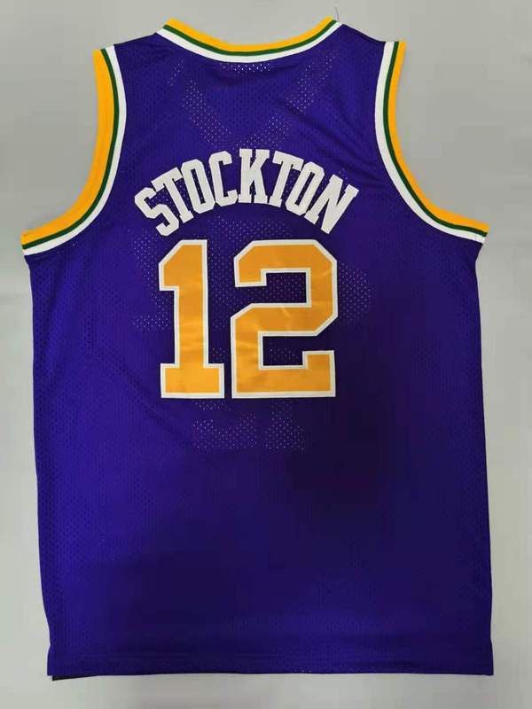 Men Utah Jazz #12 Stockton Purple Throwback Best mesh 2021 NBA Jersey